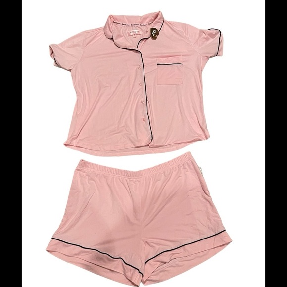 Juicy Couture Other - Juicy Couture Women's Pink Rhinestone Logo NWT Knit Shorts Sleep Pajama Set - M